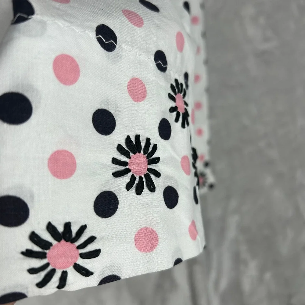 Polka Dot Apron White Pink Black Floral‎ Detail Vintage Style Cute